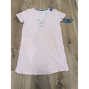 Life Is Good Pink Daisy Bee Nightgown Women’s L Striped Sleep Shirt NWT
